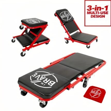 36-Inch Heavy-Duty 3-In-1 Folding Crawler - Professional-Grade Adjustable Z-Seat, 6-Wheel Rollers with Brakes, Can Tilt/Lie Down, 150-450 Lbs Super Load-Bearing, Multi-Function Car Repair Lying Board, Red And Black Color Matching | Essential for Auto Repair Tools, Stable And Durable, Easy to Store, Suitable for Car Repair, Maintenance, Chassis Work