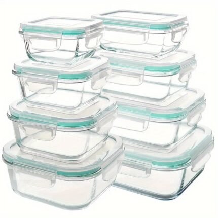 16pcs Airtight Glass Food Storage Containers with Leakproof Lids - Microwave & Oven Safe, Stackable Lunch Boxes for Meal Prep, Leftovers, Salads, Fruits, Vegetables, Sandwiches - Durable, Space-Saving Design for Fridge, Pantry, Office, Travel - Ideal for Home & Commercial Kitchens, Kitchen Organization, Modern Kitchenware, Sturdy Construction, Kitchen Organizers, Office Lunches, Sealed Storage, Durable Glass