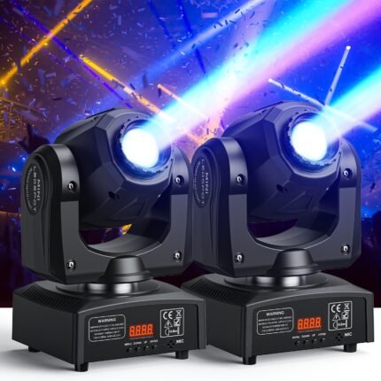 2-Pack RGBW LED Moving Head Stage Lights, 30W DMX512 7 Gobo Effects, 8 Colors, 540° X-Axis 270° Y-Axis, High Heat Dissipation, Aluminum Alloy, 110-130V Power Supply, US Plug, for DJ Party KTV Wedding Christmas Halloween New Year Decor, Without Battery