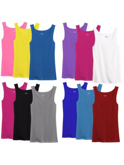 Random Colors Women 100% Cotton Tag less Round Neck Ribbed Tank Top Sleeveless Shirts 3-12Pcs