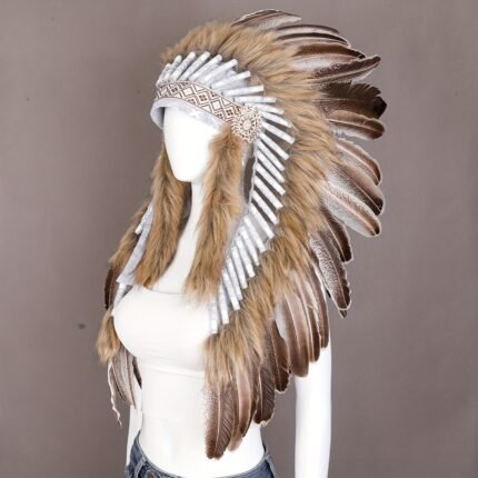 Bohemian Style Easter Indian Headdress with Artificial Feathers for Halloween, Party Decorations, and Special Events - Women's Costume Accessory, Carnival Decor, Festival Headpiece, Vintage Headwear, Boho Chic, Lightweight Design, Breathable Material, Feathered Headband, Halloween Lovers, Festival Attendees