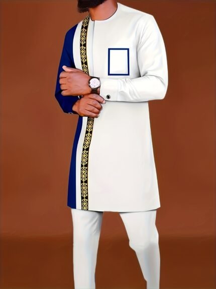 Men'S Casual Long-sleeved Two-piece Suit Mid-length Top And Trousers