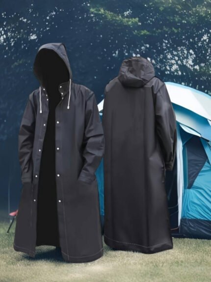 High Quality Hooded Raincoat for Men & Women - Adjustable Drawstring, Full-Length Coverage, Loose Fit Sporty Design for Cycling, Hiking, Fishing - Black, Cycling Gear | Minimalistic Style | Functional Drawstrings