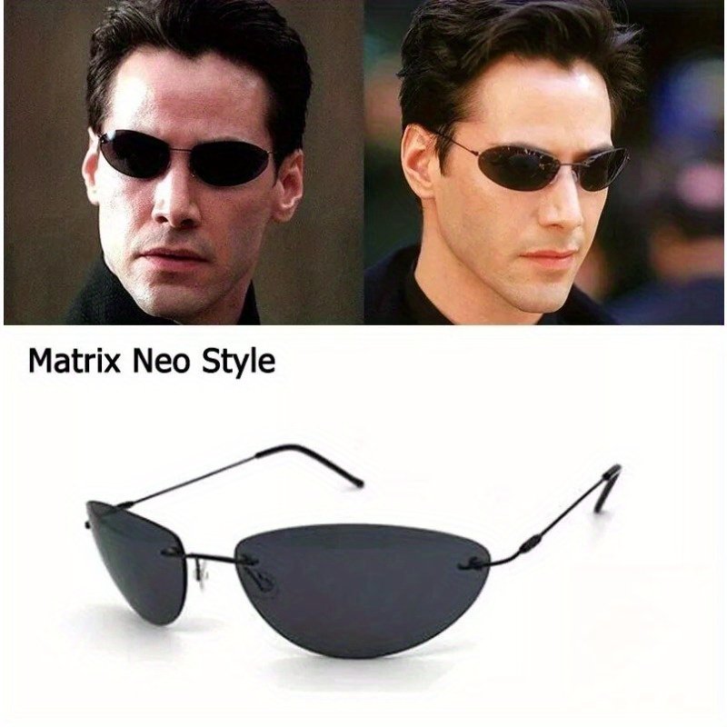 42cf457eda6e4abba0970bcfaf3aded1-goods.jpeg Men'S Matrix Neo Style Fashion Glasses - Ultra Light Frameless Design, Simple Black Metal Frame, Anti-Glare, Suitable for Daily Driving and Casual Dress - Image 1