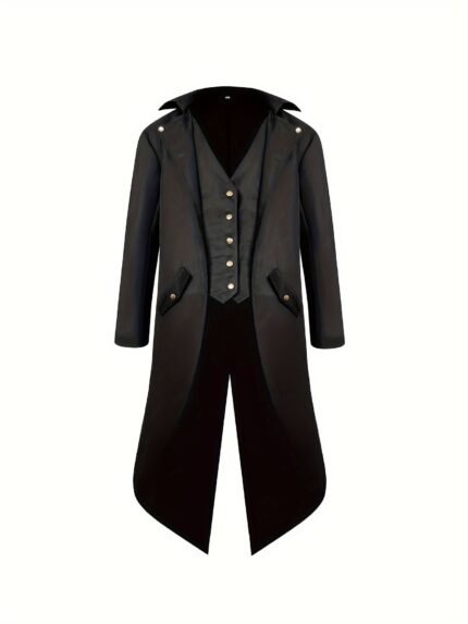 Men's Vintage Medieval Long Coat - Retro, Long Sleeve, No Belt, Polyester Fabric, Plain Design for Halloween Costume