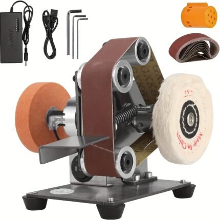 Compact Electric Bench Grinder & Belt Sander - Heavy-Duty with Foot pedal control, 7 Adjustable Speeds, for Woodworking, Metalworking, Knife & Jewelry Making - Includes Abrasive belts - Ideal for Home Workshop &, Belt Grinder for Knife Making, Jewelry Crafting Tool, Robust Tool Design, Interchangeable Components, Sturdy Construction, Reliable Performance, Craft Enthusiasts