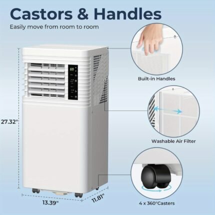 8, 000 BTU Air Conditioner cool Up to 350 Sq.Ft, 4 Modes Portable AC Unit with 24Hrs Timer/ LED Display/ Remote Control/ Installation Kits, AC Unit for Bedroom