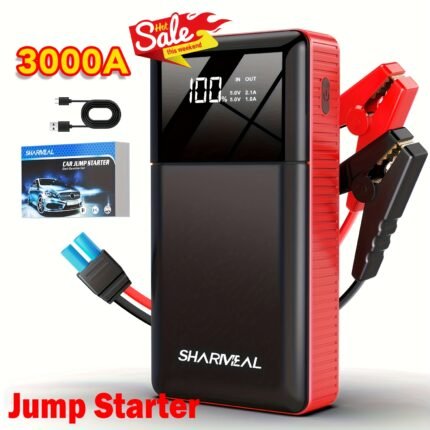 SHARMEAL 2500A Portable Multi-Function Car Jump Starter, 12V Car Battery Charger, Equipped with A Built-in LED Light for Illumination Supports, USB Charging, Battery Charger, Car Accessories Tools. Compatible Compact And Portable Yet Powerful