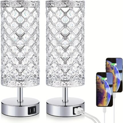 2 Pack/1 Pack Touch Control Crystal Table Lamp, Bedside Nightstand Lamps With 2 USB Charging Ports, 3-Way Dimmable, K9 Crystal Decorative Desk Lamp For Bedroom, Girls Guest Room, Living Room, Bulbs Included
