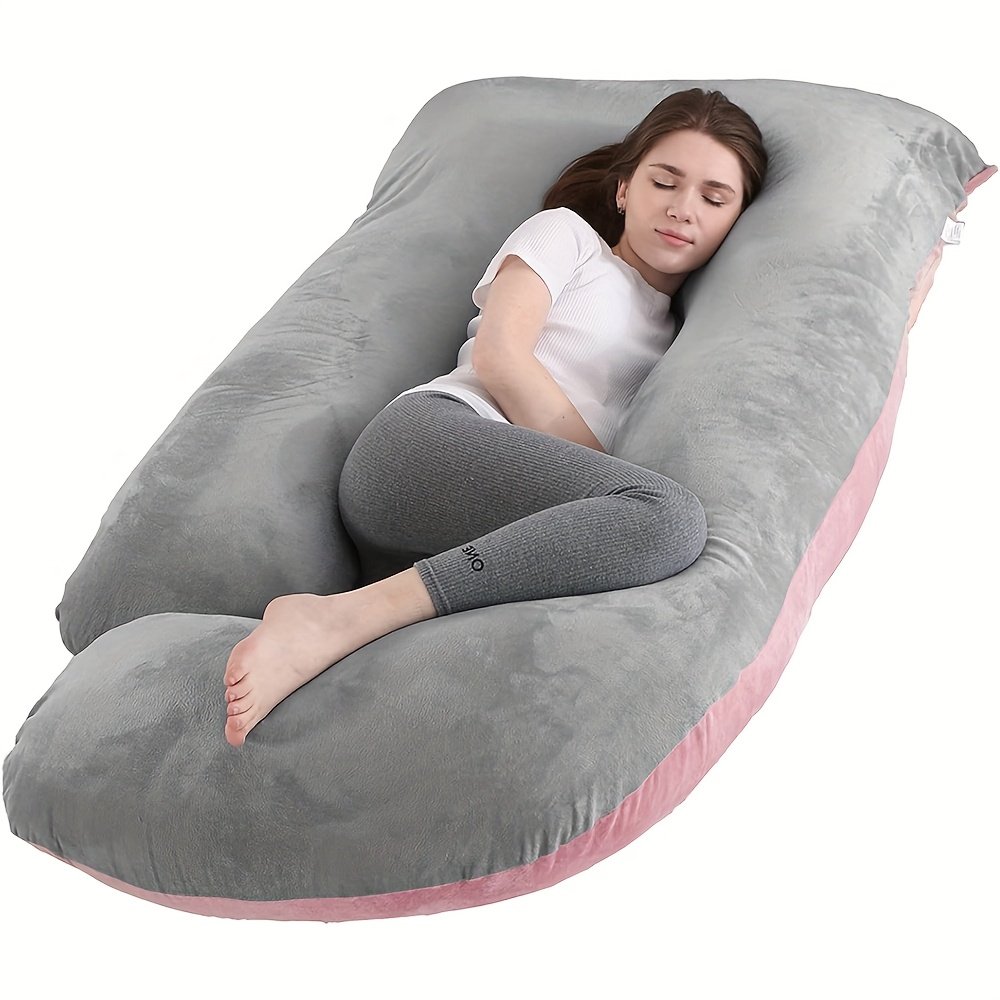 451c5b7d-fb30-4992-bcd4-8266af02c76b.jpg 60-inch J-Shaped Full Body Pillow, Maternity Pillow, Maternity Full Body Pillow with Velvet Pillowcase, Full Body Pillow with Back, Leg, And Tummy Support, Helps Ensure Adequate, Comfortable Sleep - Image 1