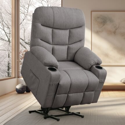 Korser, Electric Recliner with Massage And Heating Function, Lifting Electric Recliner with Remote Control And Cup Holder In The Living Room, Linen Material, Gifts for The Elderly, Holiday Gifts, Suitable for Living Room And Bedroom