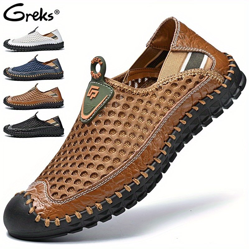 459e2400-b721-475a-87c2-199136686fa2.jpg GREKS Men's Mesh Breathable Slip-On Loafers - Lightweight Walking & Hiking Casual Shoes with Stitching Honeycomb Design (Water-Friendly) - Image 1