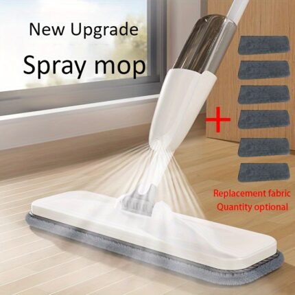 Upgraded Microfiber Spray Mop with 4 Reusable Pads & Scraper - Long Handle for Easy Cleaning of Hardwood, Laminated Floors, Tile & Wood - Wet & Dry Use, Gray Replacement Fabric Included, Stainless Steel Construction, Mop for Hardwood Floors, Home Cleaning Tool, Ergonomic Design, Durable Cleaning Tool, Wet And Dry Mop, Busy Households, Floor Cleaning, Compact Design, Sturdy Construction, Busy Professionals