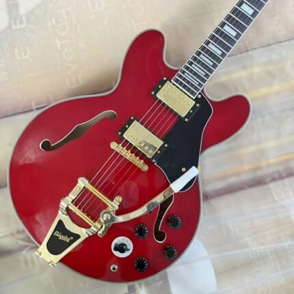 Red Jazz Semi-Hollow Electric Guitar with Maple Body & Rosewood Fingerboard - 22-Fret F-Hole Design, HH Humbucker Pickups, Fixed Bridge, Golden-Tone Hardware, - (No / Outlet Required) - Ideal for Jazz,, Blues - Ideal for Beginners & Professional Musicians - Durable & Easy to Maintain - Rich Warm Tone - Available Now - Guitar Factory Included, Travel Guitar, Guitar Acoustic, Semi Acoustic Guitar, Professional Guitar, Guitar Amp, Semi Hollow Guitar, Acoustic Guitar