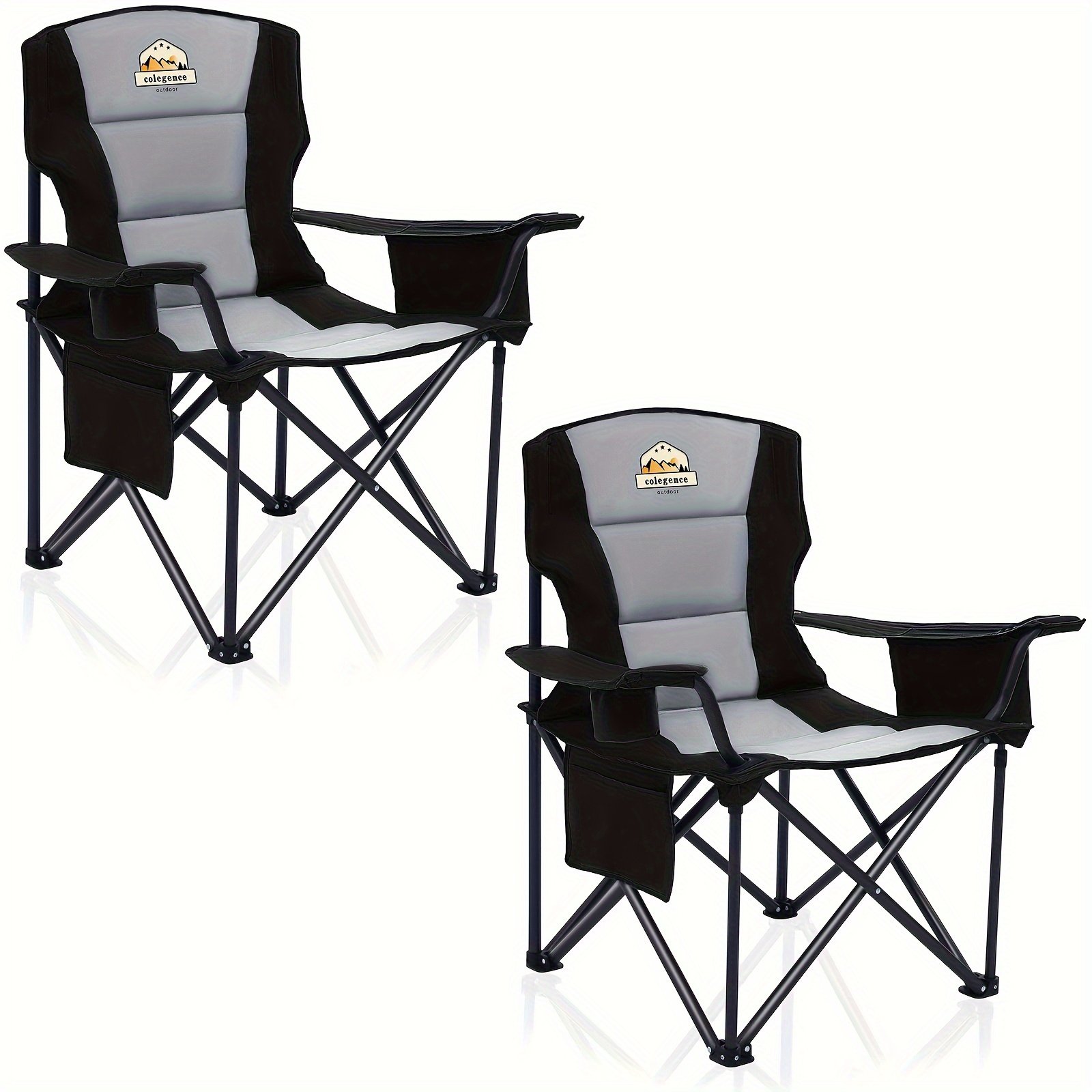 4686b576-fa6a-4400-907a-9b06d0e68c7e.jpg Oversized Camping Outdoor Heavy Duty Chair Set of 2 - Support 450 LBS, Carry Bag Included, Heavy People Padded Folding Camp Chairs With Lumbar Support, Cooler Bag, Mesh Cup Holder, Pocket - For Outdoor Enthusiasts & Heavy Individuals - Perfect for Camping, Tailgating, Sporting Events - Image 1