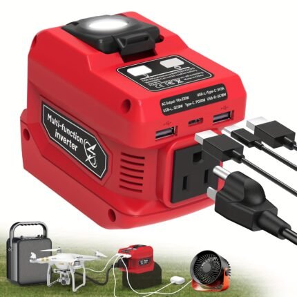 220W Portable Power Generator for Milwaukee 18V Battery to 110V AC - Power Inverter for Camping, Job Site, Car, Emergency W/ AC Outlet, 2 USB-A Ports &1 USB-C Fast Charging & 400LM LED Work Light.(Without Battery)
