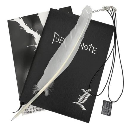 Notebook*1+necklace*2+pen*1 MUEKA Death Note Notebook with Feather Pen 4pcs Set and L Necklace Merch Book L