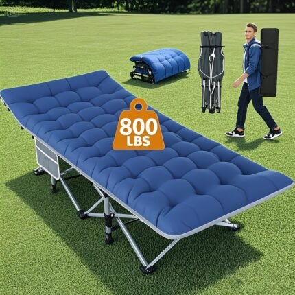 Extra Large Foldable Outdoor Camping Bed, 75 Inches With Double-sided Mattress, Portable Foldable Guest Bed, Foldable Camping Bed With Handbag, 800 Pound Heavy-duty Bed, Perfect Outdoor Camping Equipment And Gear - Mother'S Day Gift