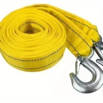 Heavy-Duty Yellow and Black Emergency Tow Rope with Metal Hooks - 120.0 LB Tensile Strength, Durable and Flexible, Safe Operation, Suitable for Vehicles, Camping, and Outdoor Adventures, Vehicle Towing, Sturdy Structure, High-Strength Material