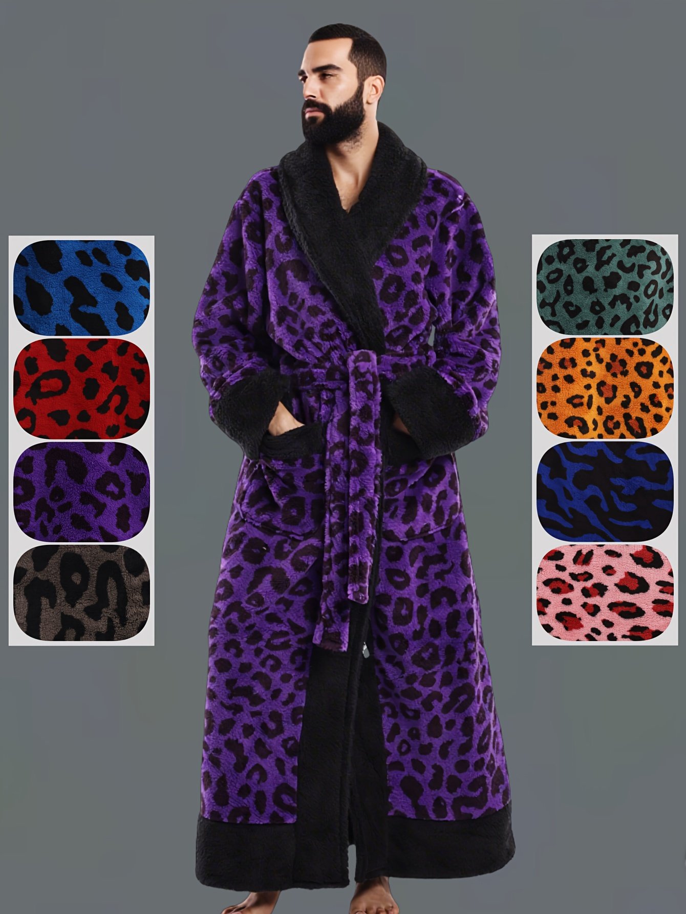 4b68b900-2b6a-4d36-b4af-6d23e7b34050.jpg 25AW Home Trend - Winter Collection - Plush Fleece - Leopard Print Series - Novelty Robe - Autumn and Winter Season - Extra Long and Thick Warmth - Long Sleeve Robe - Bathrobe - One Size Fits All - 8 Colors Available - with Adjustable Waistband - with Pockets - Recommended Height 63.78inch-74.8inch/Weight 99.21LB-231.49LB - A Cold-Resistant Robe Suitable for Everyone - Image 1