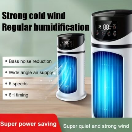 Portable USB powered desktop air conditioner humidifier fan -6-speed silent mini cooler, 60 ° wide-angle, 3-second fast cooling, with 6-hour timer function, suitable for home, office, dormitory - ideal holiday gift, portable refrigeration equipment, efficient heat sink