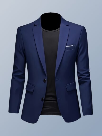 Men's Slim Fit Lightweight Business Blazer - Navy Blue, Double-Breasted Notch Lapel Jacket, Office, Wedding, Formal Events Coat - Tailored Non-Stretch Fabric for Professional & Formal Occasions - Spring/Fall/Summer Suit Coat for Men