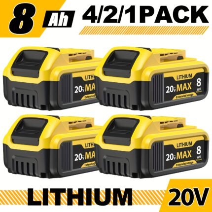 Replacement Lithium Battery 20V 8.0Ah Available in Packs of 1, 2, Or 4, Compatible with Dewalt 20V Max Batteries Including Models DCB200, DCB201, DCB206, DCB210, And DCB203, Suitable for Use with 20V Chargers And Cordless Power Tools, Dewalt Tool, Dewalt De V Max
