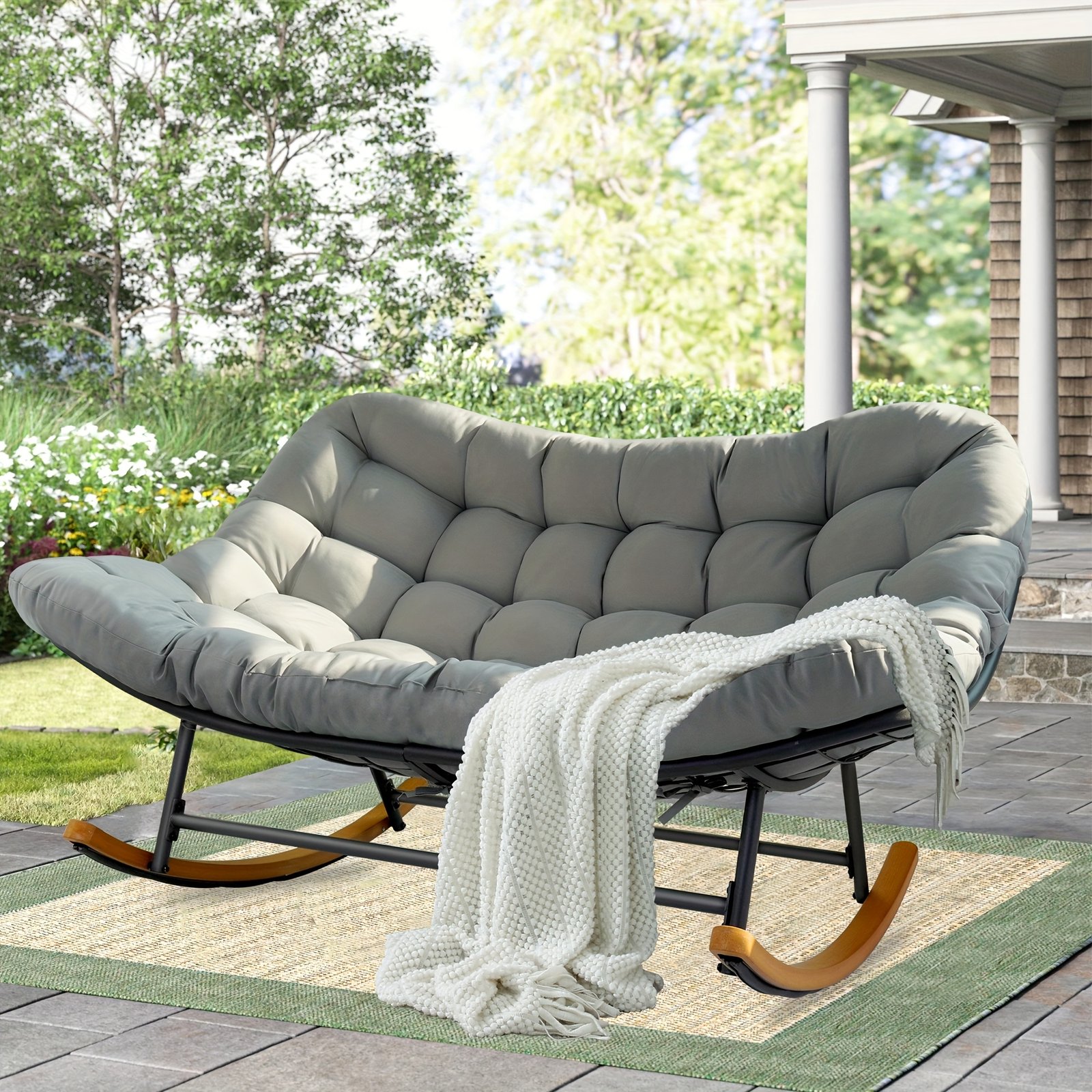 4d3817a1-d5f5-4548-8cb8-8bc91628dd27.jpg Rocking Chair Outdoor, Oversized Patio Furniture With Big Cushion, Manual Recliner, Painted Steel Frame, Cotton Filled, Perfect For Relaxing On Hard Floor, Rocking Chair On . - Image 1