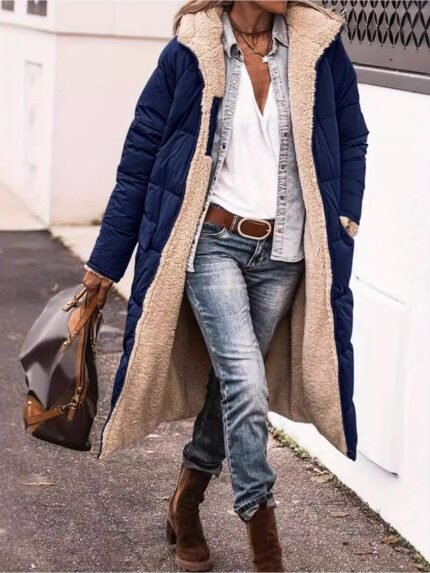 Autumn Winter Coats 2025 Women'S Retro Vintage Solid Color Plain Hooded Regular Fit Casual Coats