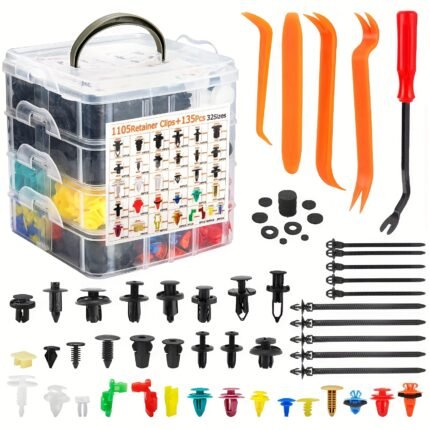 1240pcs Car Retainer Clips & Fasteners Kit - 32 Sizes, Nylon Bumper, Fender Rivets, Door Panel Clips with Cable Ties & Removal Tool for TOYOTA, for Ford, for HONDA, for Chevy