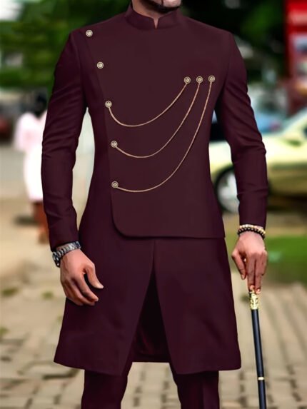 Men'S Casual Long-sleeved Two-piece Suit, Mid-length Top And Trousers