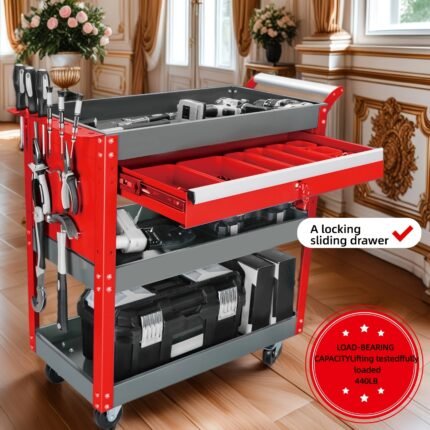 3-Tier Heavy-Duty Metal Rolling Tool Cart with Locking Sliding Drawers & Pegboard - 500 lbs Capacity Mechanic Workshop Organizer with 4-Wheel Mobility, Removable Middle Tier & Tool Storage Shelves - Garage, Warehouse, Home Storage Cart - Ideal Father's Day Gift for Men, Tool Storage Organizer with Locking Sliding Drawer & Pegboard System for Efficient Tool Organization, Tool Box On Wheels, Tool Box Storage, Tool Chest On Wheels