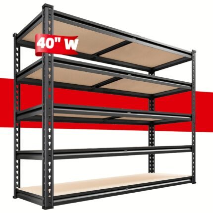 2500/2000 LBS Heavy-Duty Adjustable 5-Tier Metal Storage Shelving Unit with 40" Wide Base & 72"/60" Height - Freestanding Garage, Pantry, Warehouse Shelving System - Easy 10-Min Assembly, Adjustable Height & Divisible Shelves, Rolled Edge Design, Black - Ideal for Home, Office, Basement, Kitchen Storage - Sturdy Metal Frame & MDF Board Construction, No Bolts/Easy Setup, Utility Shelves, Storage Shelves, Shelves Storage, Heavy Duty Storage Shelves, Storage Rack