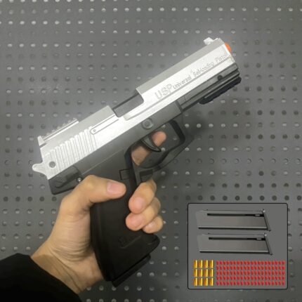 Semiautomatic USP Toy Pistol, High-Quality Model Toy Gun, Safe Bullets, Role-Playing Prop, Military Cosplay, Black/Silvery-Black Toy Gun