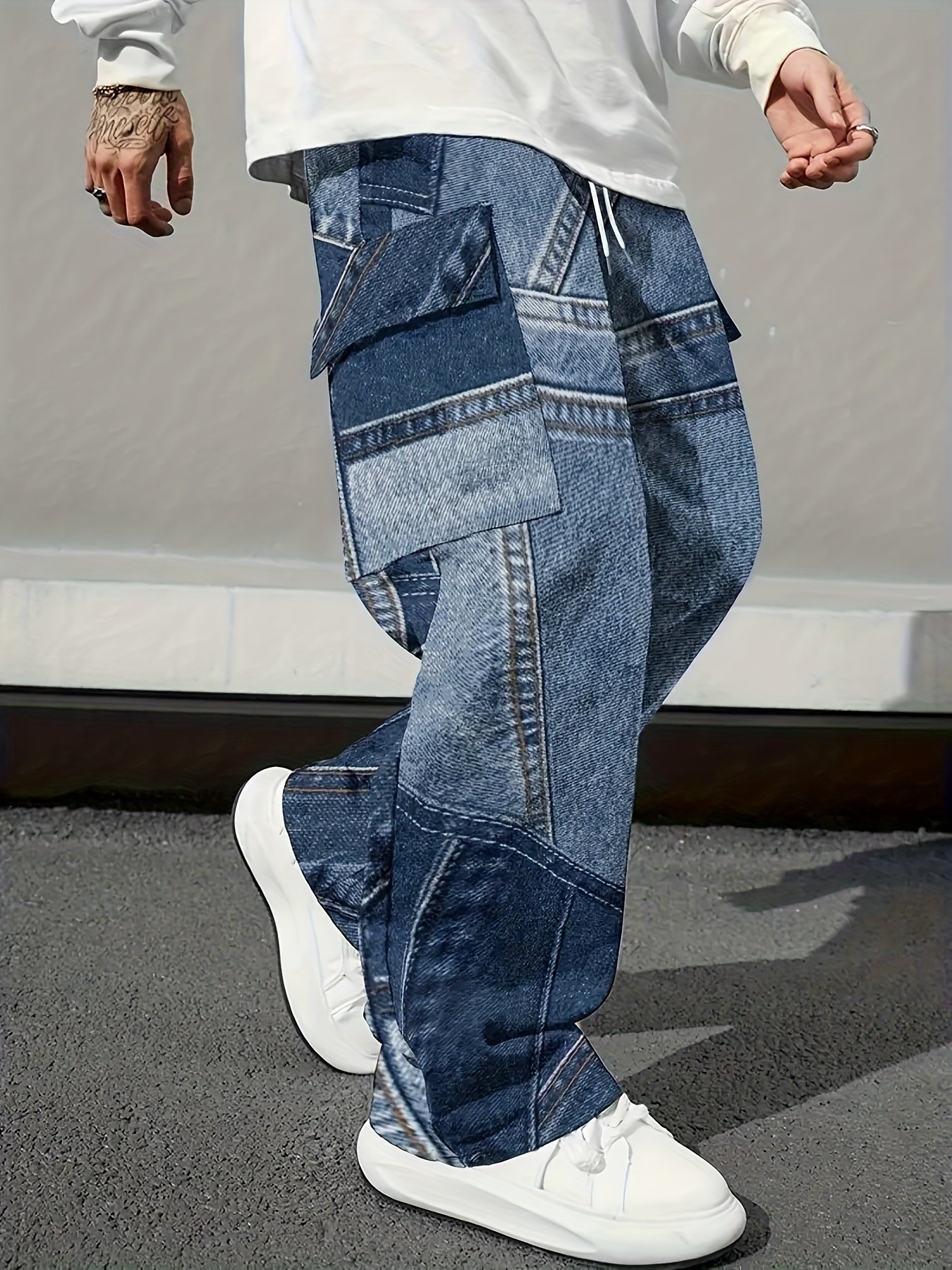 4e5d63e7-31a9-4aee-865c-972d53a7df19.jpg Men's Heavy-Duty Work Pants with 3D Denim Patch Design - All-Season Loose Straight Leg Workwear Pants, Multi-Pocket Functional Pants with Waistband Drawstring Closure, Machine Washable, Brown/Black/Beige/Tan - Ideal for Construction, Daily & Formal Occasions - Durable Heavy-Duty Fabric for Men's Work Pants, Ideal for Autumn/Winter, Casual &, with Functional Pockets, PLUS SIZE, Pants For Men Plus Size, Business Pants For Men Short Length Canvas Bag, - Image 1