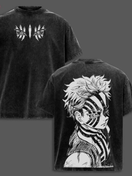 Men's Anime Graphic T-Shirt - Vintage Beige Washed Cotton Tee, Double-Sided Back Print - Lightweight Summer Shirt for Cosplay, Convention & Everyday Streetwear - Ideal Anime Fan Gift for Manga Lovers, Cosplay Outfit, Retro Aesthetic, Breathable Material, Character Design, Casual Dressers