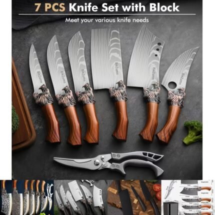 Knife Set with Sharpening Rod, Bag, Knife Cover, Gloves, Scissors, High Carbon Steel Meat and Vegetable Slicing Cooking Knife Set, Unique Gift for Women and Men, Birthday, Christmas, Mother's Day, Father's Day, Special Day Gift for Mom, Dad, Friends