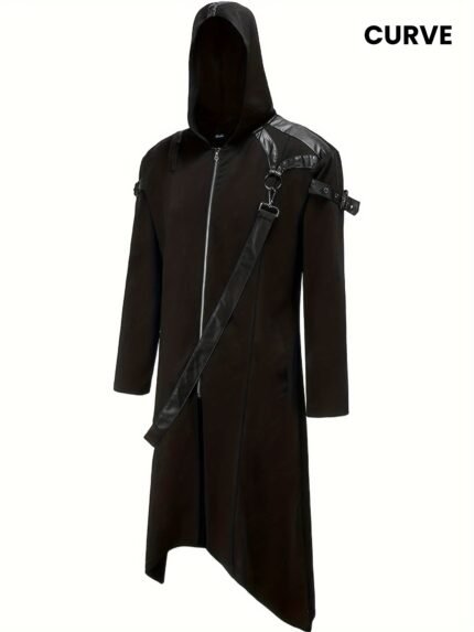 Plus Size Woman/ Men Halloween Gothic Costume Front Zipper Long Sleeves Strappy Hoodie Jacket for Cosplay Role-Playing Party Outfits