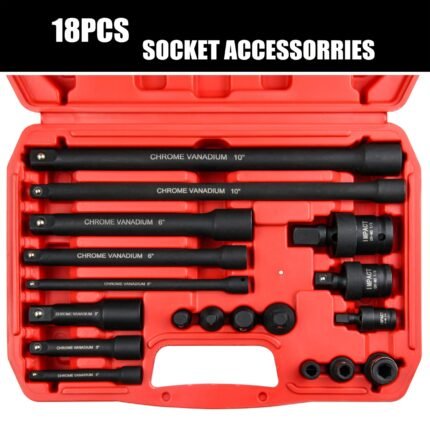 18pcs Socket Extension Bar Set, Include Extension Bar, Impact Universal Joint, Socket Adaptor And Impact Bit Coupler, Made Of Premium Cr-v Steel, Professional 1/4", 3/8"&1/2" Drive Set for Home Improvement And Mechanical Holding
