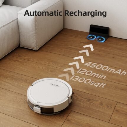 1pc, Robotic Vacuum Cleaner, 4000Pa Strong Suction, 120 Mins Runtime, Slim, 21.98oz Large Dust Box, Self-Charging, Wi-Fi/APP Remote Connected, Ideal For Pet Hair, Hard Floors, White