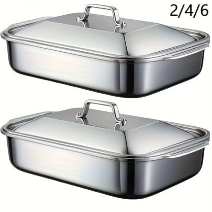 1/2/3pcs Extra Large Heavy Duty Stainless Steel Baking Pans with Lids - Commercial-Grade Non-Stick Oven Trays, Thick Rectangular Bakeware for roasting, baking, broiling - Dishwasher Safe, Ideal for Home & Professional Kitchens, BBQs, Catering, Buffet Serving - Heavy Duty Construction