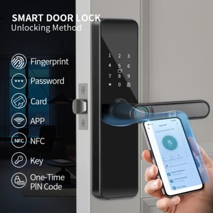 Smart Door Lock, Biometric Keyless Entry Door Lock, with Application, Keyless Entry Door Lock, Fingerprint Door Lock, with Numeric Keypad, WiFi Smart Fingerprint Door Lock, with Wide-angle Camera Suitable for Homes, Rentals, Offices, And Hotels