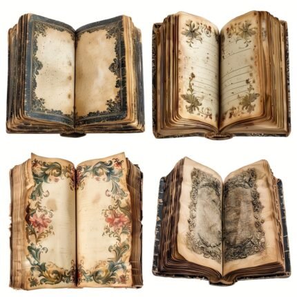 42pcs/set Handmade Creative Vintage Book Stickers, Journal Notebook Stickers, Vintage Book House Book and Teapot Book and Flower Hand Account Stickers, DIY Journal Stickers, Magazine Decoration