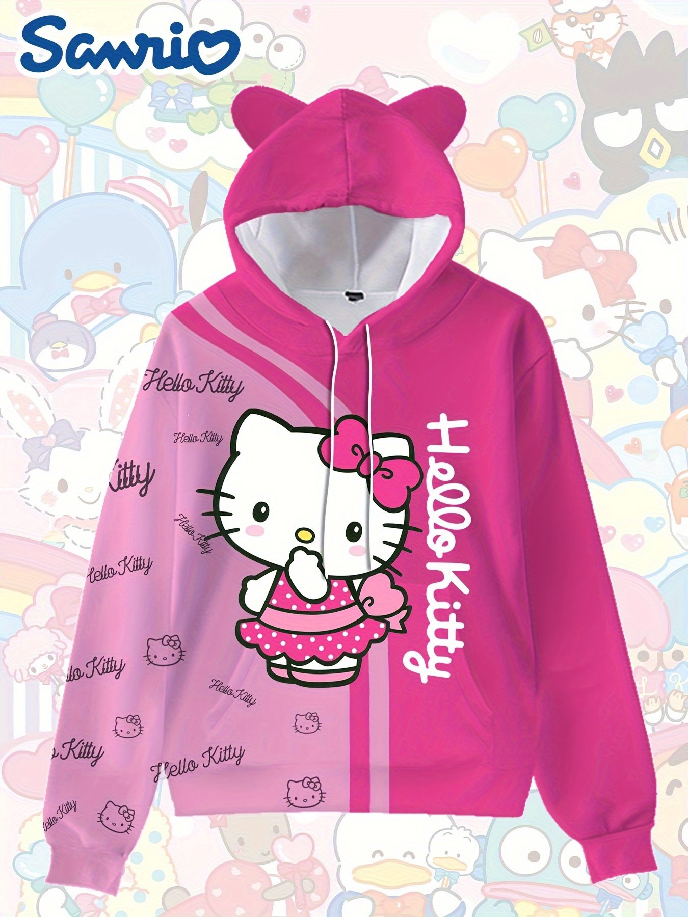 530e40f5bb194e93b4563b5e1f550eaa-goods.jpeg 1pc Sanrio Cartoon Hoodie with Cat Ears Long Sleeve Pullover, Women Cartoon Fashion Pullover, Fashion Casual Long Sleeve Hoodie Sanrio Fans Cute First Choice Holiday Gift - Image 1
