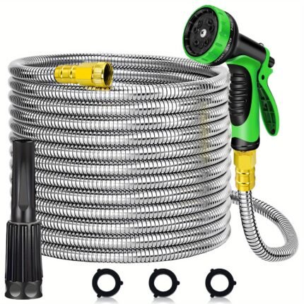 25/50/75/100/150ft Heavy-duty Stainless Steel Water Hose For Garden Use, With 10 Functional Nozzles, No Knotting, Lightweight And Flexible, Easy To Use And Store, Sturdy And Durable, Suitable For Gardens And Lawns