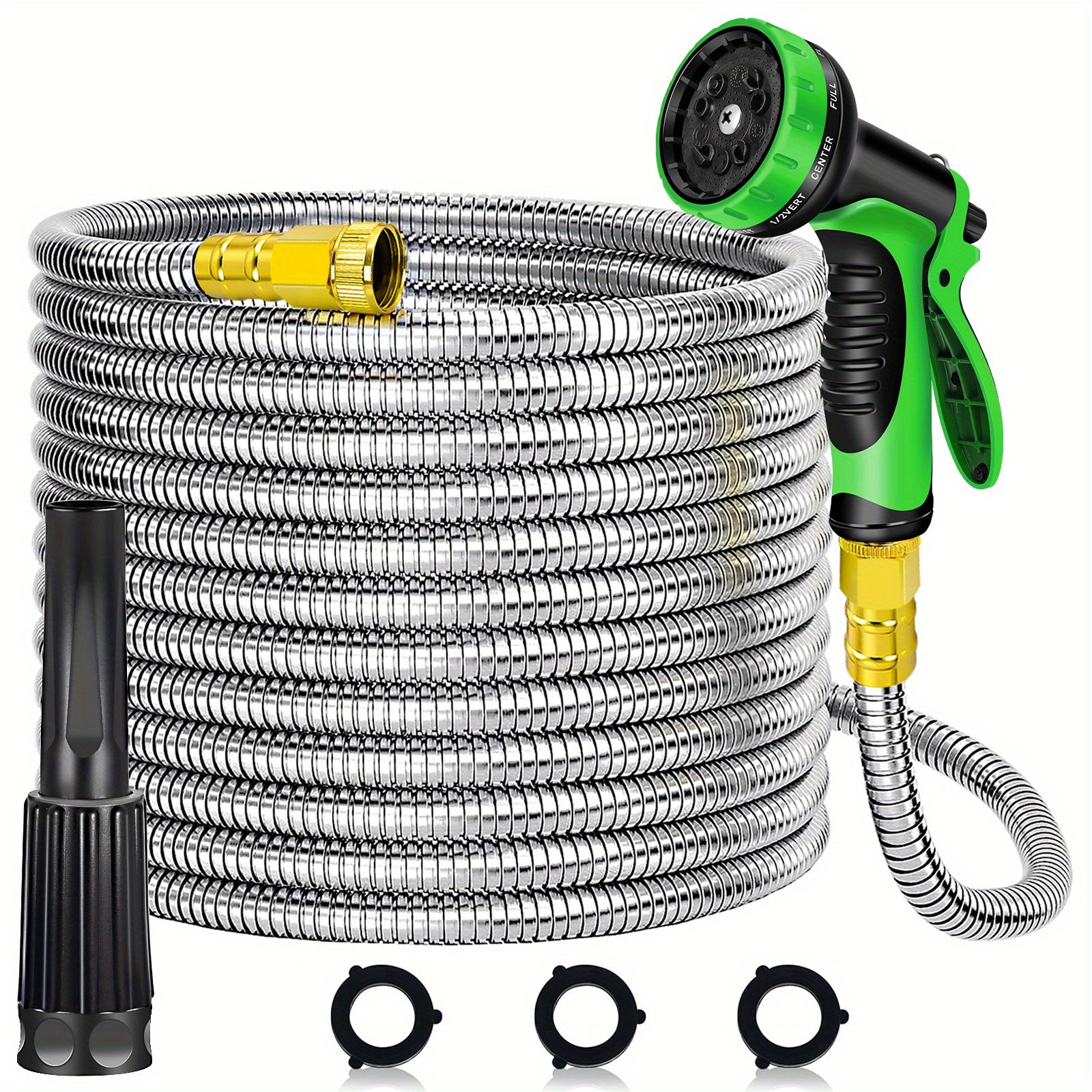 531ea7da815645e58c2f067aaf844e28-goods.jpeg 25/50/75/100/150ft Heavy-duty Stainless Steel Water Hose For Garden Use, With 10 Functional Nozzles, No Knotting, Lightweight And Flexible, Easy To Use And Store, Sturdy And Durable, Suitable For Gardens And Lawns - Image 1