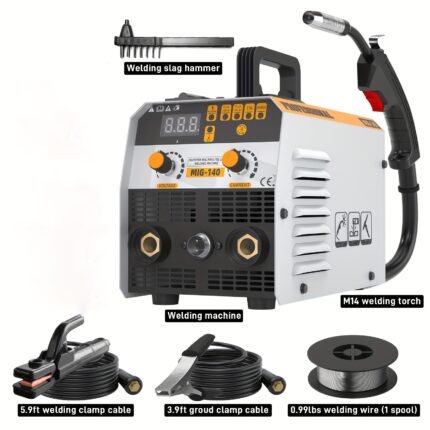 140Amp MIG Welder, 110V Flux Core Welder Flux MIG/Lift TIG/Stick 3-in-1 LED Digital Display Welding Machine with Other Parts