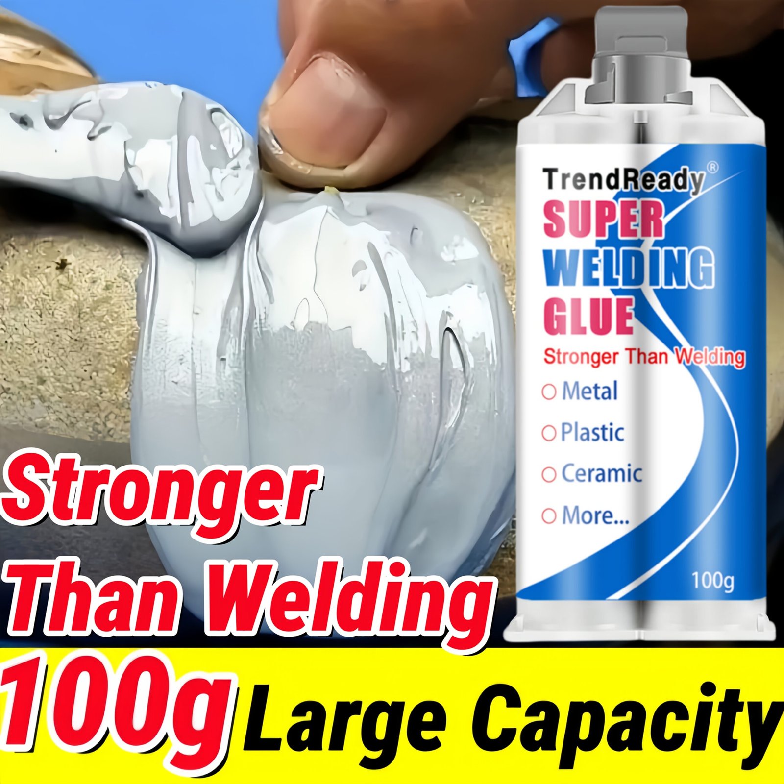 53c0f9fa-daf6-4800-9664-e3a830823496-scaled-1.jpg 100g Heavy Duty Casting Glue | 2-IN-1 Liquid Welding Glue High Strength Glue Includes Frosted Paper, Thrust Rod & Mixing Stick | Oilproof Metal Glue for Metal | Metal Casting Adhesive, Castor Glue, Super Epoxies Glue, AB Glue, Epoxy Resin, Super Glue | DIY Projects, Industrial Bonding, Professional Grade, Strong Bonding, Highstrength Adhesive, Epoxy Resin Glue, Welding Adhesive, Glue Strong For All Purpose, Waterproof Sealant, Driveway Sealer - Image 1