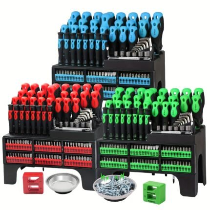 118pcs Magnetic Screwdriver Set with Plastic Organizer, Includes Precision, Slotted, Phillips, Hex, Pozidriv, Torx Screwdriver Set And Magnetizer Demagnetizer DIY Tools - Perfect Tools Gift for Men (Green/Red/Blue)