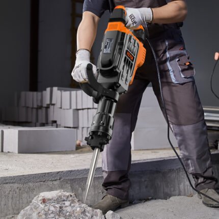VEVOR Demolition Jack Hammer, 3500W Jack Hammer Concrete Breaker, 2pcs Chisel with Gloves & 360°C Swiveling Front Handle for Trenching, 1900 BPM Heavy Duty Electric Jack Hammer, Orange/Black